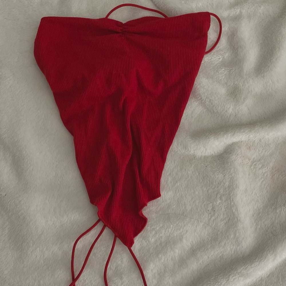 Red Ribbed Halter Top